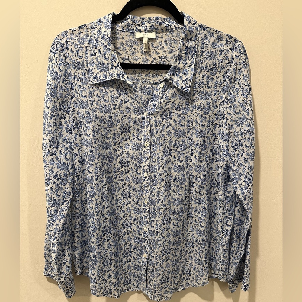 Joie Blue and White Floral Button Down Shirt